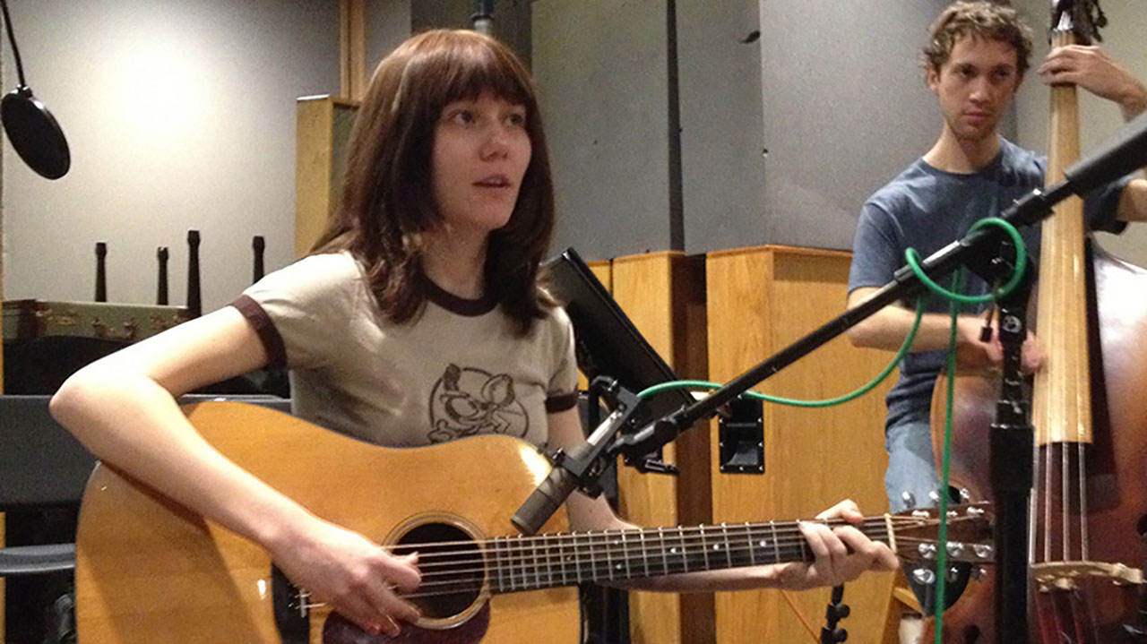 Guitarist Molly Tuttle recording with the new Sanken CU-55 