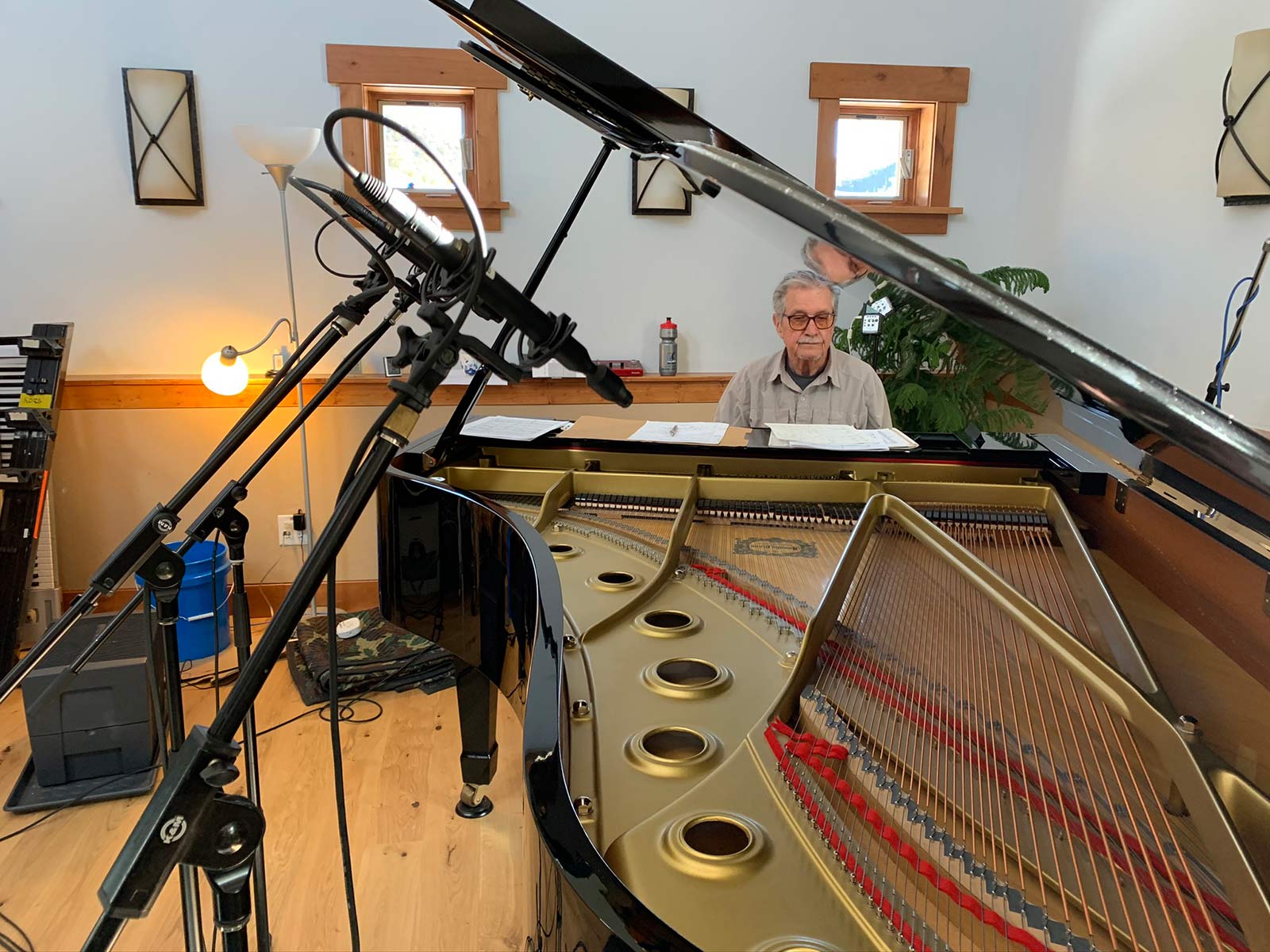 Don Grusin is seen in his Moose Sound studio at his Yamaha C7FII grand piano. Photo by Rob Friedrich.